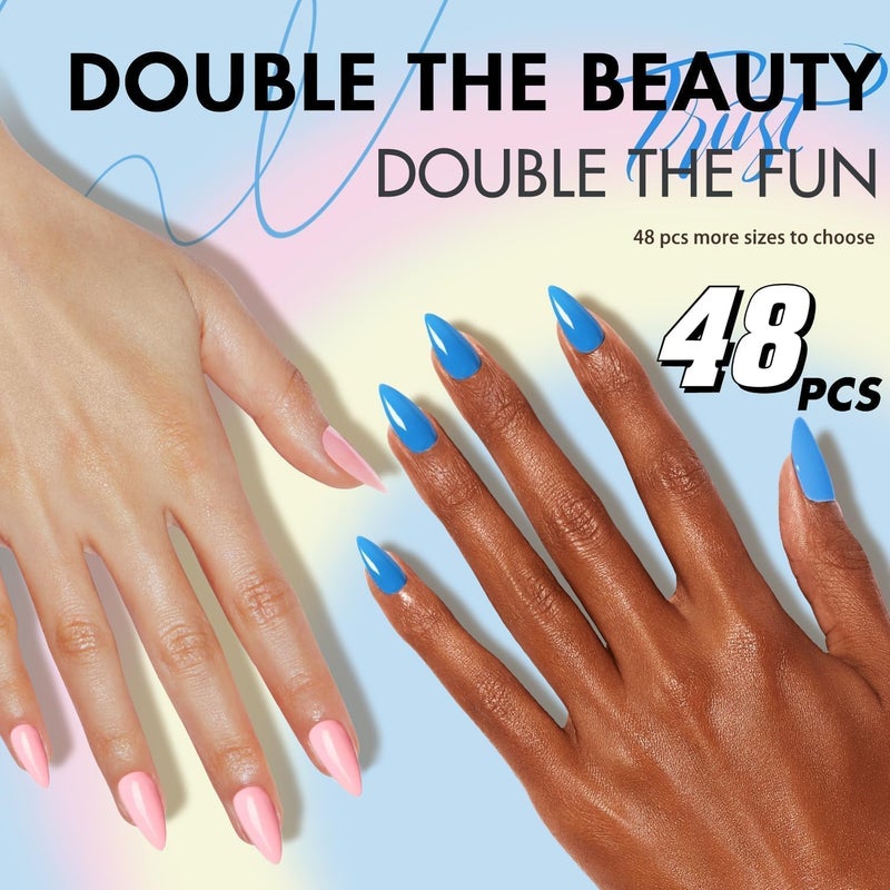 KQueenest 48 Pcs Acrylic Press on Nails Short Length, Press on Baby Blue Nails, Solid Color Small Fake Nails Set, Natural Gel Glue on Nails Short, Stick on Nails For Women Finger Decoration - Image 5